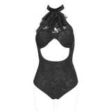 Vintage Cutout One-Piece Swimsuit - Gothic Elegance