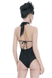 Vintage Cutout One-Piece Swimsuit - Gothic Elegance