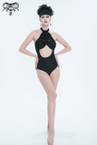 Vintage Cutout One-Piece Swimsuit - Gothic Elegance