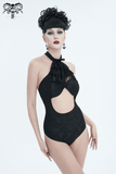 Vintage Cutout One-Piece Swimsuit - Gothic Elegance