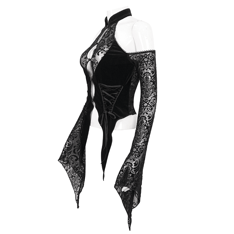 Vintage Velvet Halter Neck Top With Sexy Open Shoulders