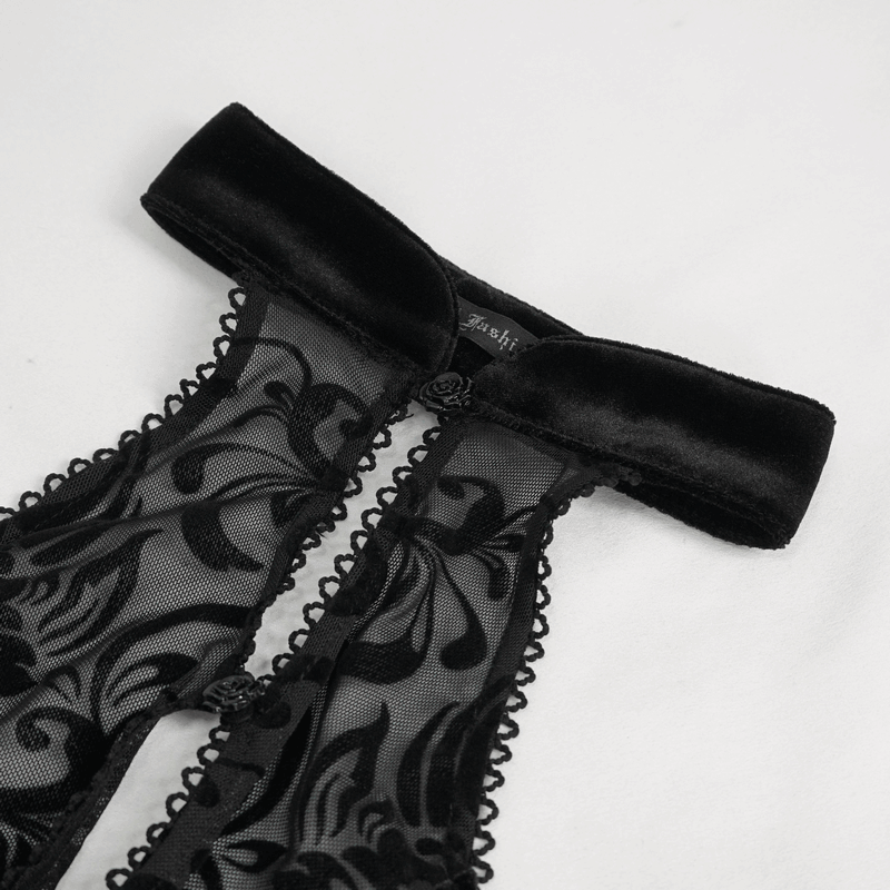 Vintage Velvet Halter Neck Top With Sexy Open Shoulders