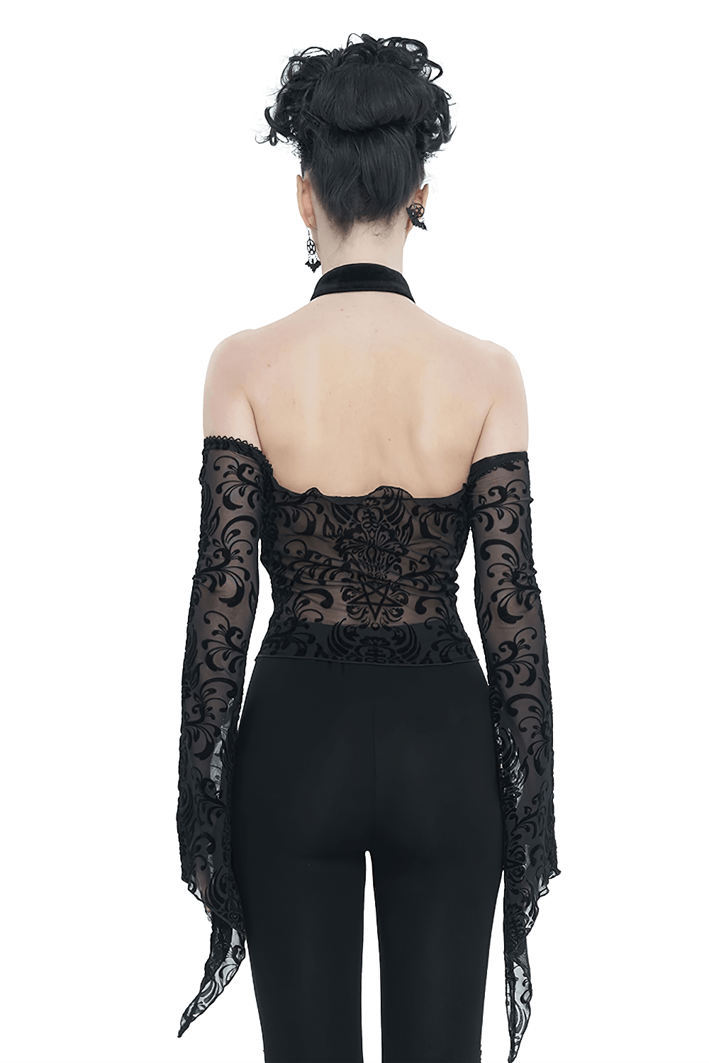 Vintage Velvet Halter Neck Top With Sexy Open Shoulders
