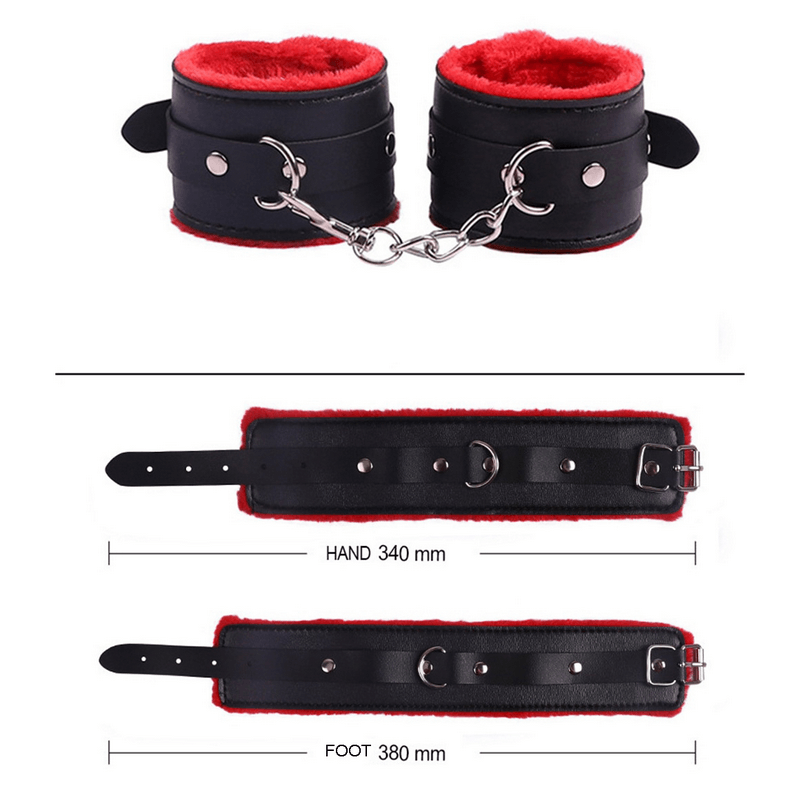 BDSM Bondage 7pcs Kit for Adult Sex Games / Handcuff Footcuff Whip Rope Blindfold Gag Neck Cuff - EVE's SECRETS
