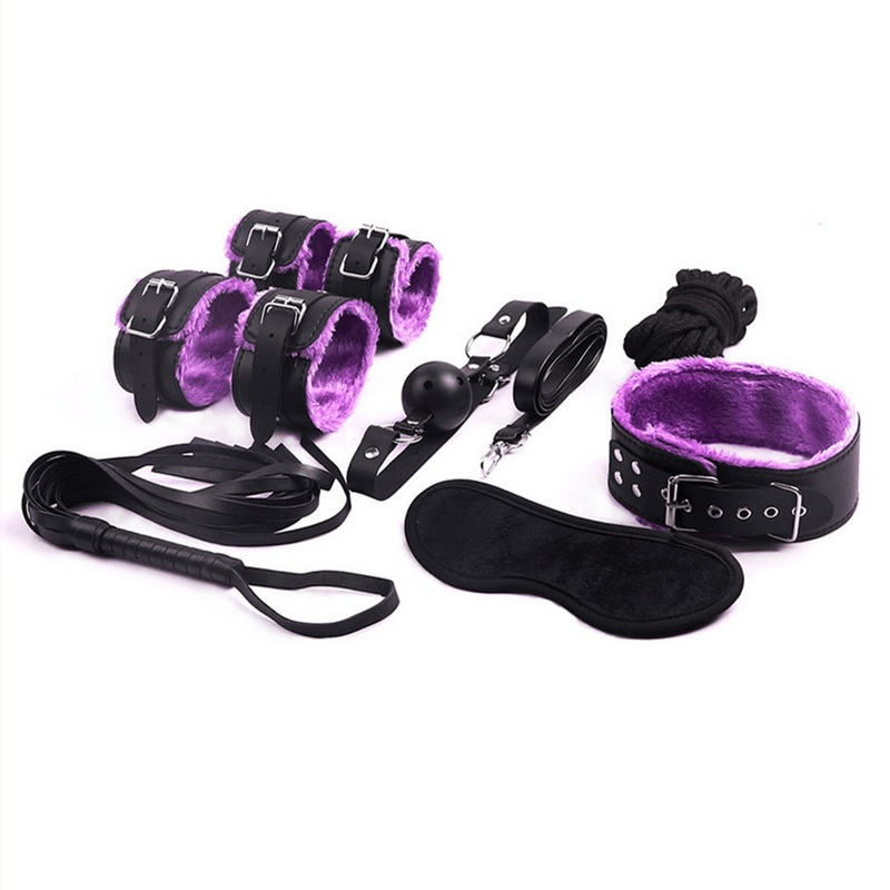 BDSM Bondage 7pcs Kit for Adult Sex Games / Handcuff Footcuff Whip Rope Blindfold Gag Neck Cuff - EVE's SECRETS