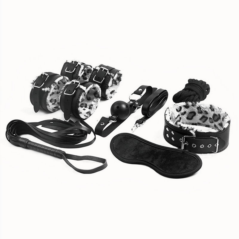 BDSM Bondage 7pcs Kit for Adult Sex Games / Handcuff Footcuff Whip Rope Blindfold Gag Neck Cuff - EVE's SECRETS