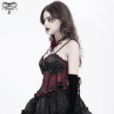 Wine Red Gothic Corset with Ruffles and Lace-Up Back