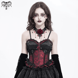 Wine Red Gothic Corset with Ruffles and Lace-Up Back