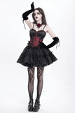 Wine Red Gothic Corset with Ruffles and Lace-Up Back