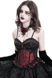 Wine Red Gothic Corset with Ruffles and Lace-Up Back