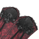 Wine Red Gothic Corset with Ruffles and Lace-Up Back