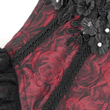 Wine Red Gothic Corset with Ruffles and Lace-Up Back