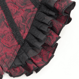 Wine Red Gothic Corset with Ruffles and Lace-Up Back