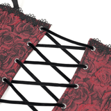 Wine Red Gothic Corset with Ruffles and Lace-Up Back