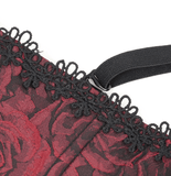 Wine Red Gothic Corset with Ruffles and Lace-Up Back