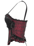 Wine Red Gothic Corset with Ruffles and Lace-Up Back