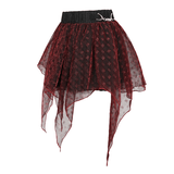 Wine Red Irregular Layered Mesh Skirt for Women