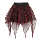 Wine Red Irregular Layered Mesh Skirt for Women