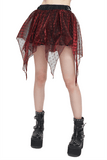 Wine Red Irregular Layered Mesh Skirt for Women