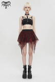 Wine Red Irregular Layered Mesh Skirt for Women