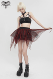 Wine Red Irregular Layered Mesh Skirt for Women