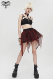 Wine Red Irregular Layered Mesh Skirt for Women