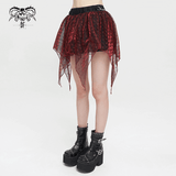 Wine Red Irregular Layered Mesh Skirt for Women