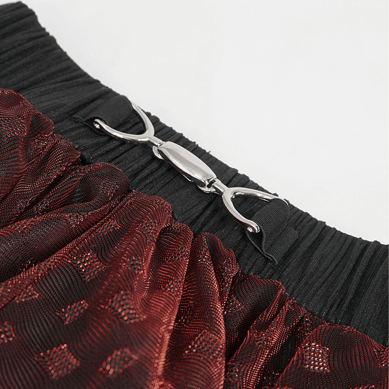 Wine Red Irregular Layered Mesh Skirt for Women