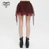 Wine Red Irregular Layered Mesh Skirt for Women
