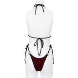 Wine Red Velvet Bikini With Pentagram Tie Sides
