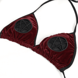 Wine Red Velvet Bikini With Pentagram Tie Sides