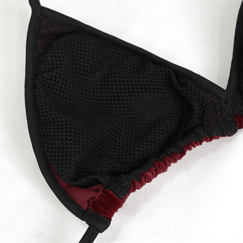 Wine Red Velvet Bikini With Pentagram Tie Sides