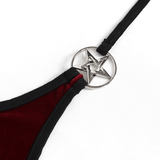 Wine Red Velvet Bikini With Pentagram Tie Sides
