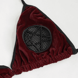 Wine Red Velvet Bikini With Pentagram Tie Sides