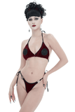 Wine Red Velvet Bikini With Pentagram Tie Sides