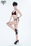 Wine Red Velvet Bikini With Pentagram Tie Sides