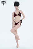 Wine Red Velvet Bikini With Pentagram Tie Sides