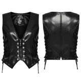 Women's Black Faux Leather Punk Vest with Rivet Accents
