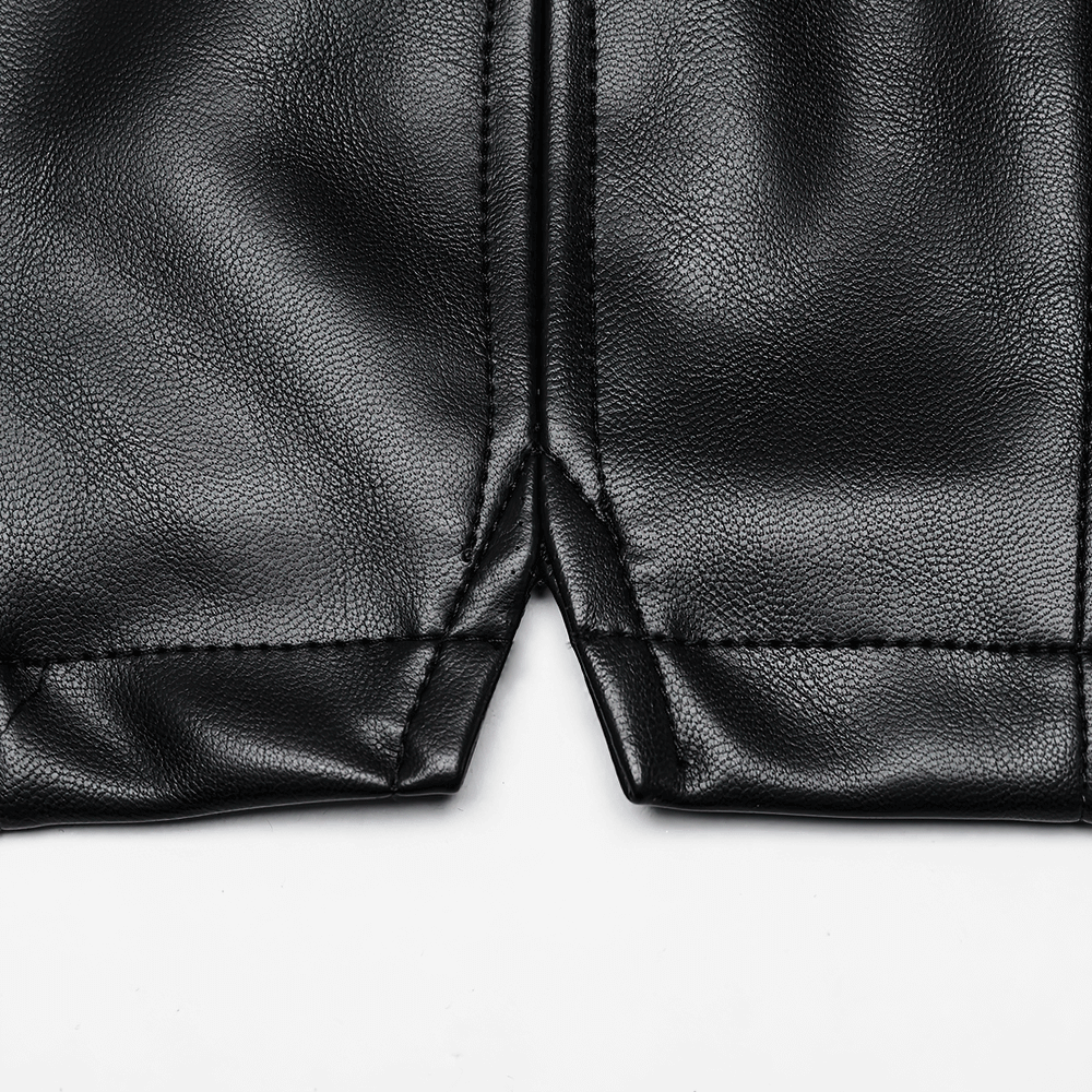 Women's Black Faux Leather Punk Vest with Rivet Accents