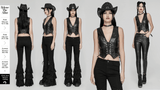Women's Black Faux Leather Punk Vest with Rivet Accents