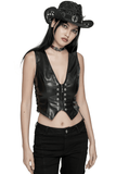 Women's Black Faux Leather Punk Vest with Rivet Accents