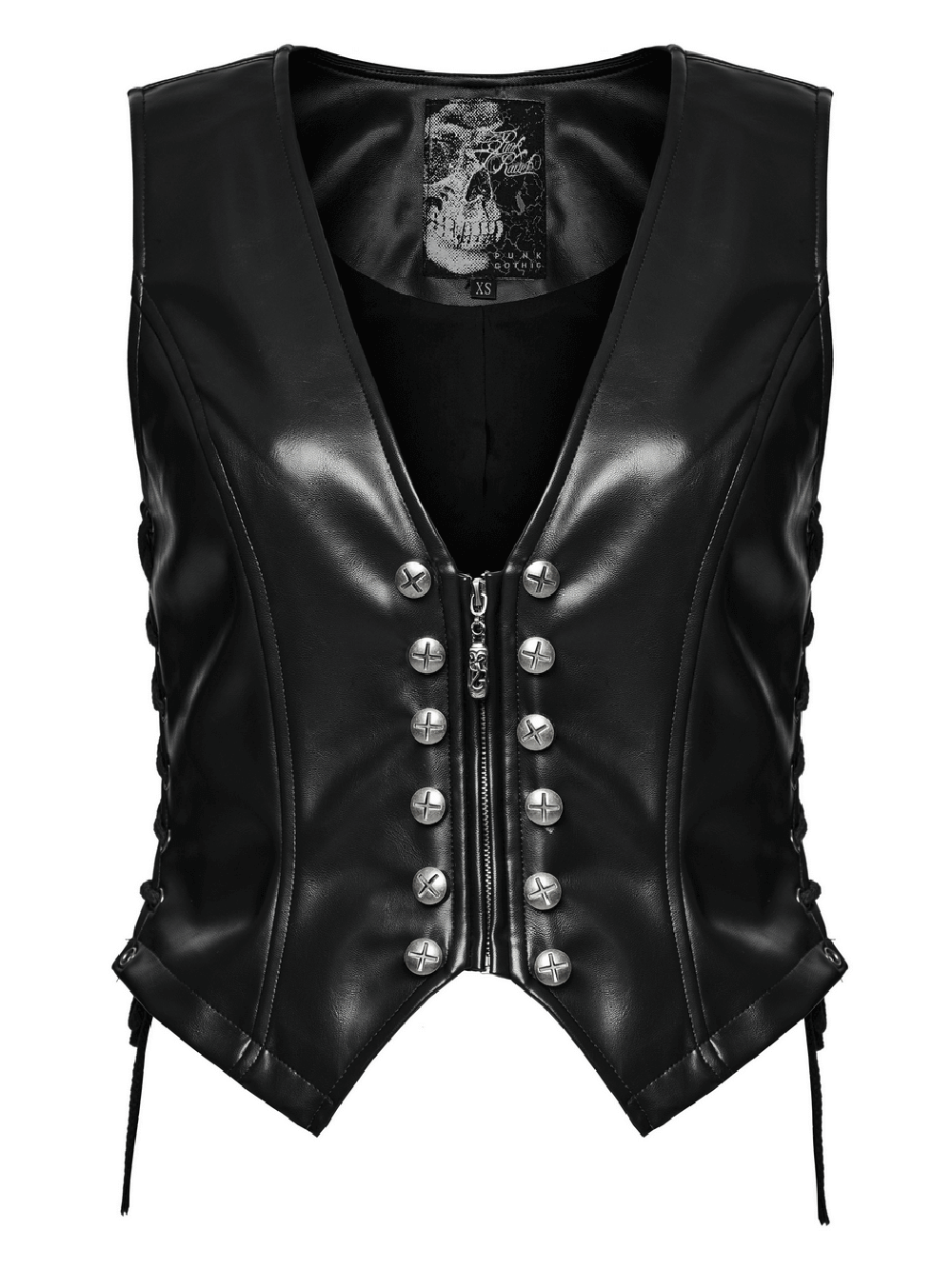 Women's Black Faux Leather Punk Vest with Rivet Accents
