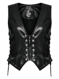 Women's Black Faux Leather Punk Vest with Rivet Accents