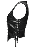 Women's Black Faux Leather Punk Vest with Rivet Accents