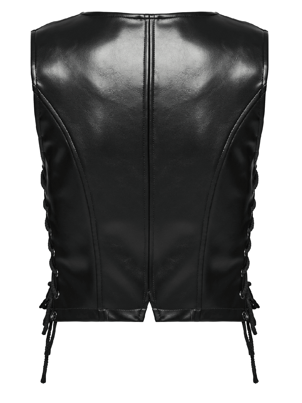 Women's Black Faux Leather Punk Vest with Rivet Accents
