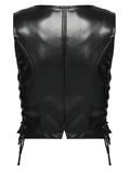 Women's Black Faux Leather Punk Vest with Rivet Accents