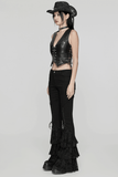 Women's Black Faux Leather Punk Vest with Rivet Accents