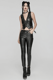 Women's Black Faux Leather Punk Vest with Rivet Accents