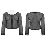 Women's Black Mesh Zipper Top with Long Sleeves