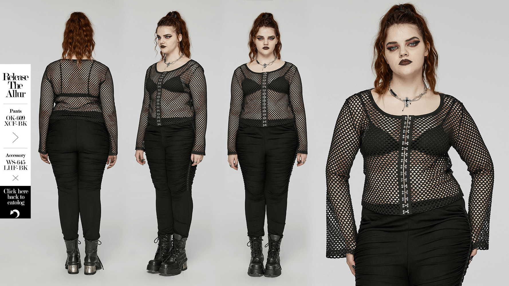 Women's Black Mesh Zipper Top with Long Sleeves